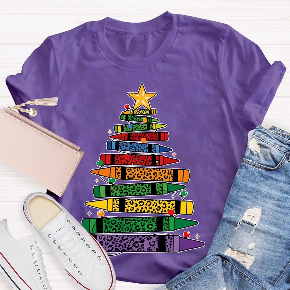 Colored Pencils Leopard Print Christmas Tree T-shirt