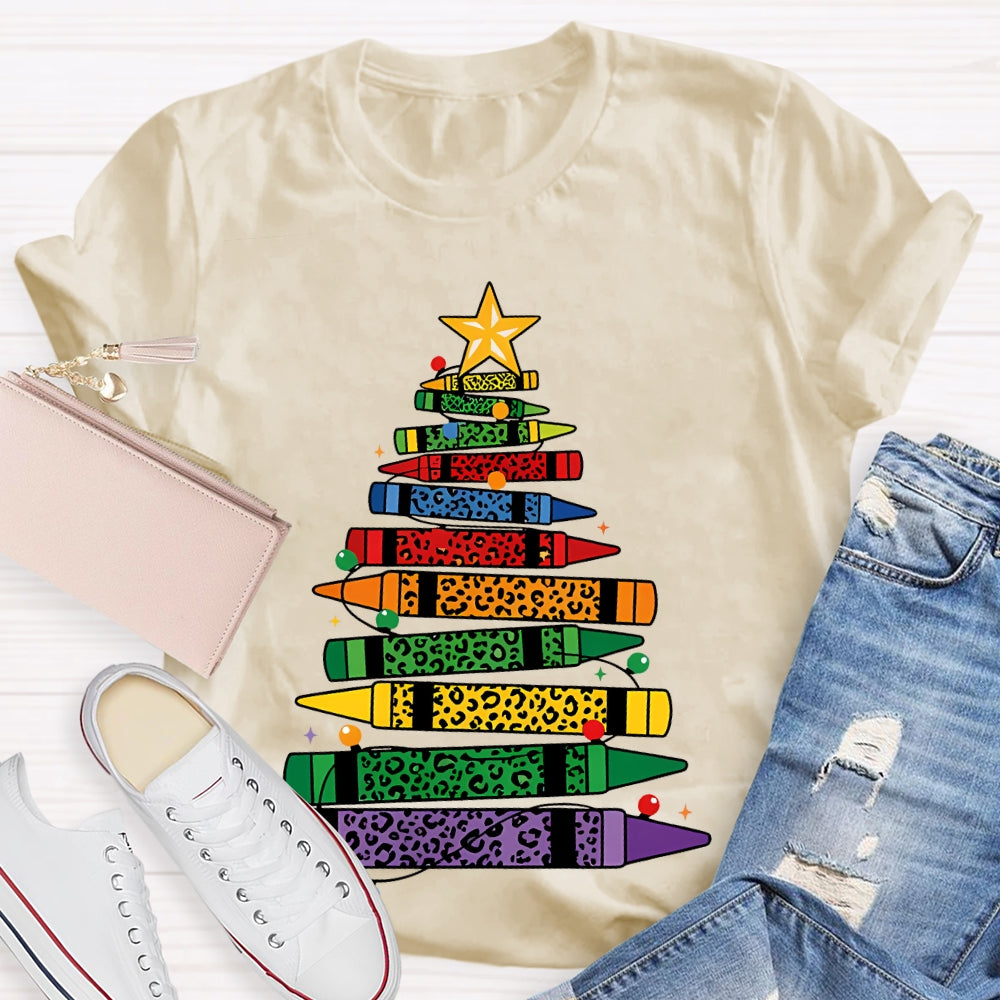 Colored Pencils Leopard Print Christmas Tree T-shirt