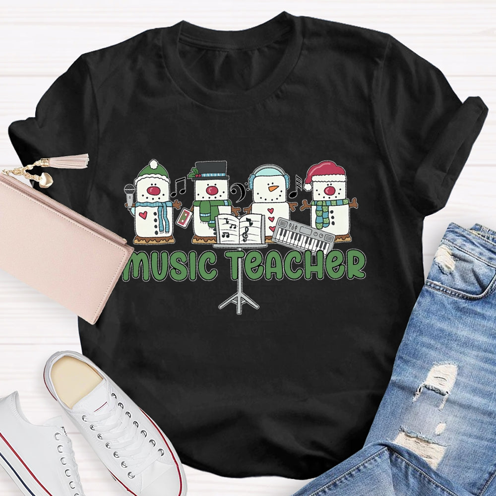 Music Teacher Snowman Christmas T-shirt