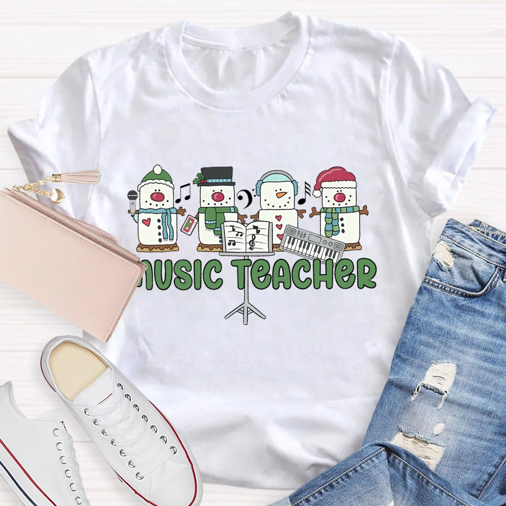 Music Teacher Snowman Christmas T-shirt