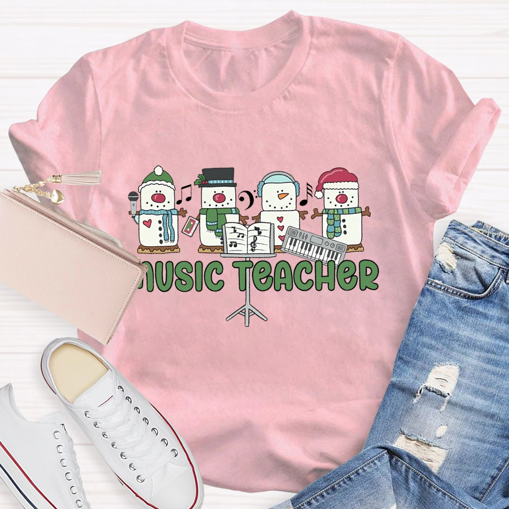Music Teacher Snowman Christmas T-shirt