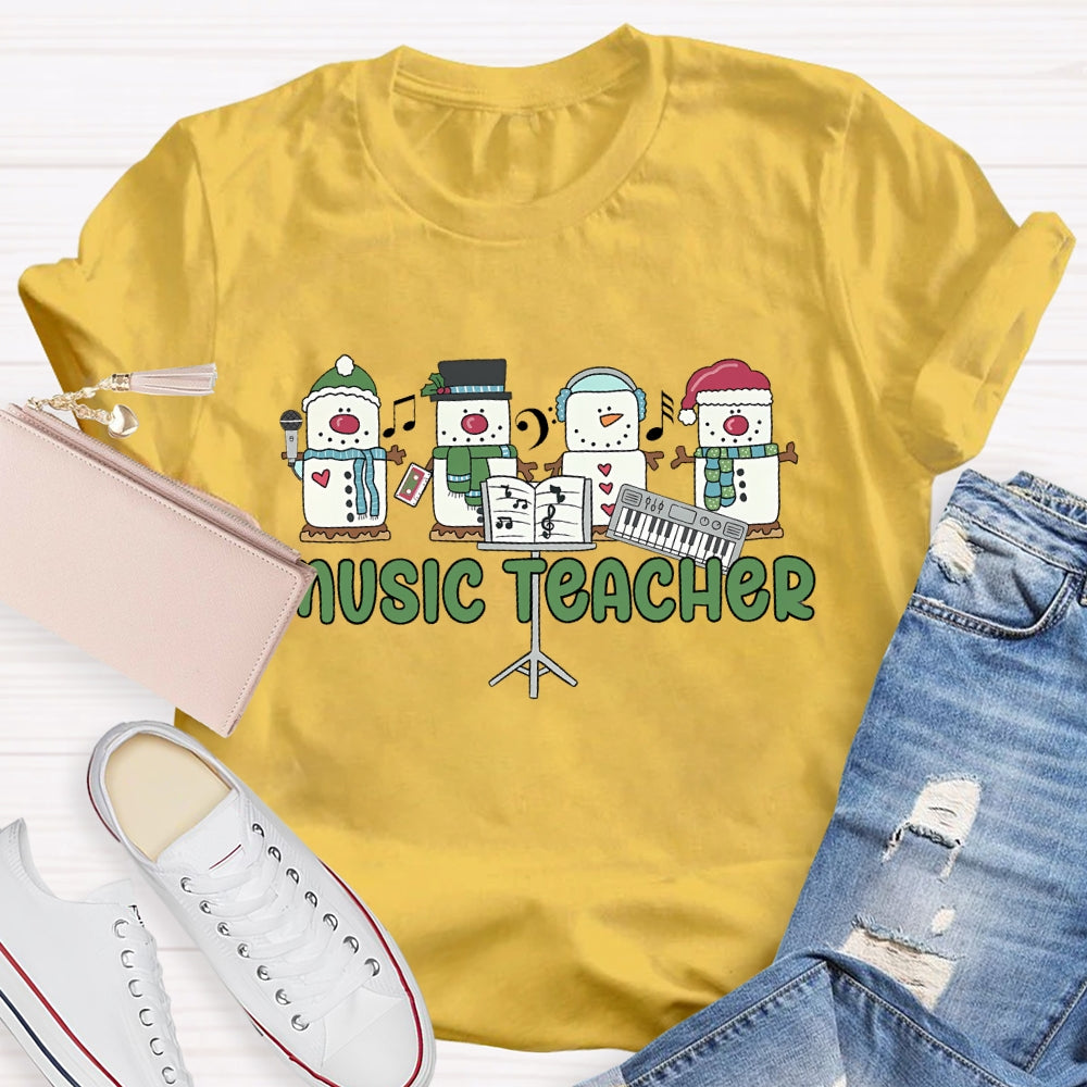 Music Teacher Snowman Christmas T-shirt