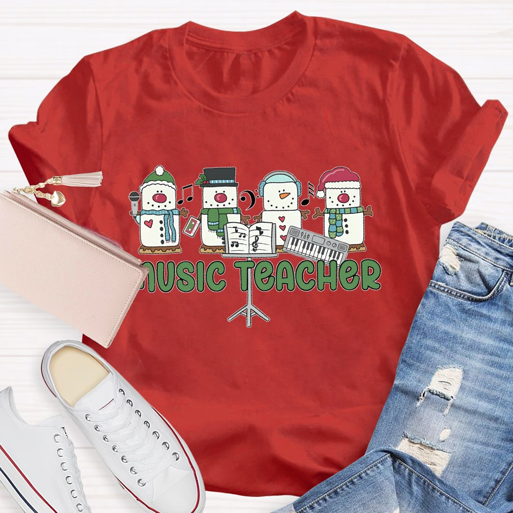 Music Teacher Snowman Christmas T-shirt