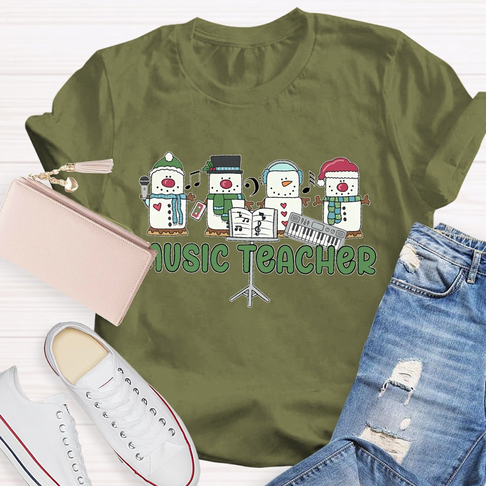 Music Teacher Snowman Christmas T-shirt