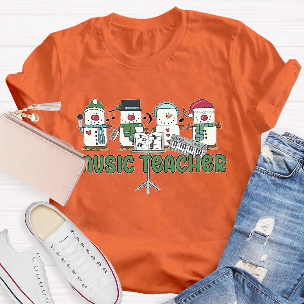 Music Teacher Snowman Christmas T-shirt
