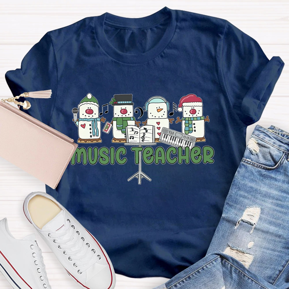 Music Teacher Snowman Christmas T-shirt