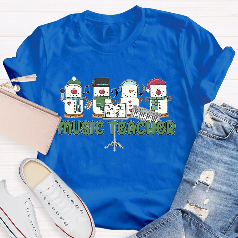 Music Teacher Snowman Christmas T-shirt