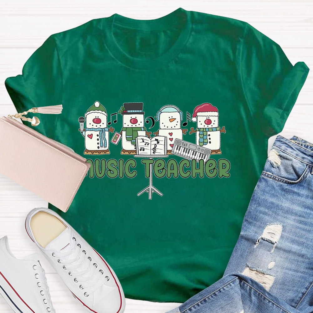Music Teacher Snowman Christmas T-shirt