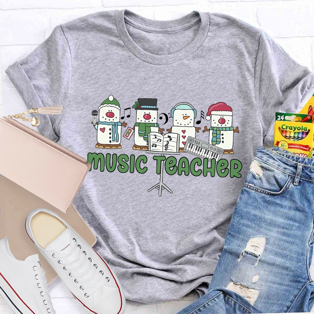 Music Teacher Snowman Christmas T-shirt