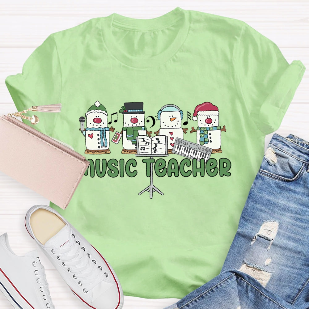 Music Teacher Snowman Christmas T-shirt