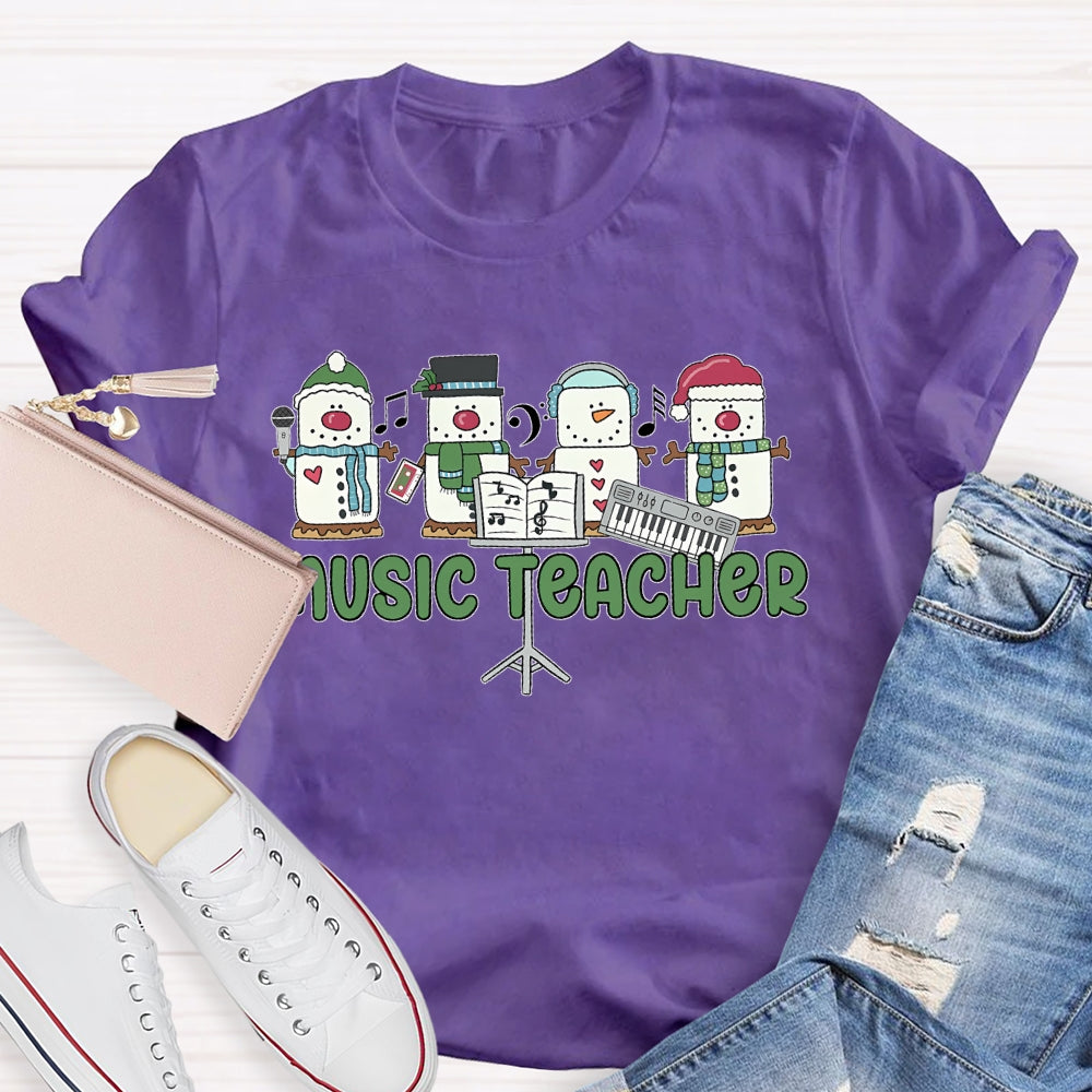 Music Teacher Snowman Christmas T-shirt