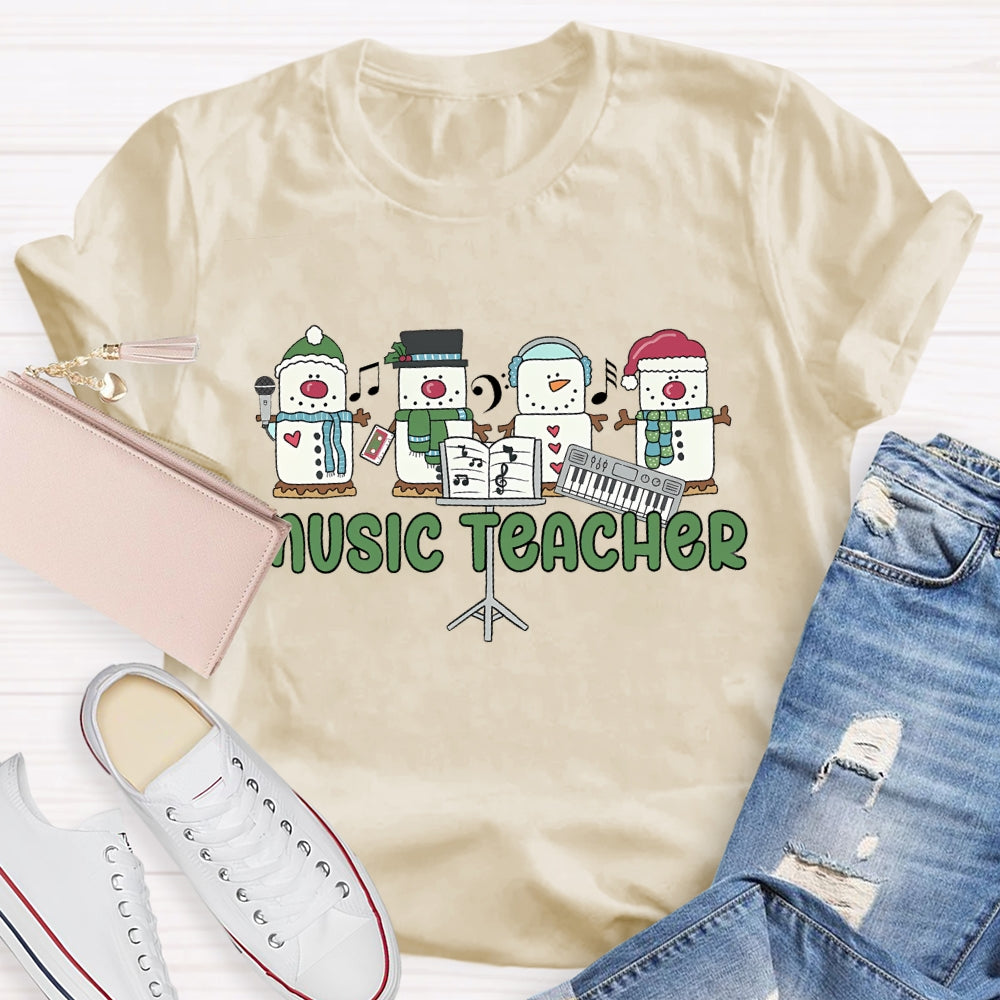 Music Teacher Snowman Christmas T-shirt