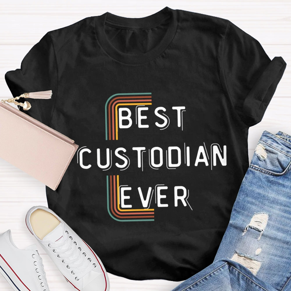 Best Custodian Ever Colorful Line T-Shirt