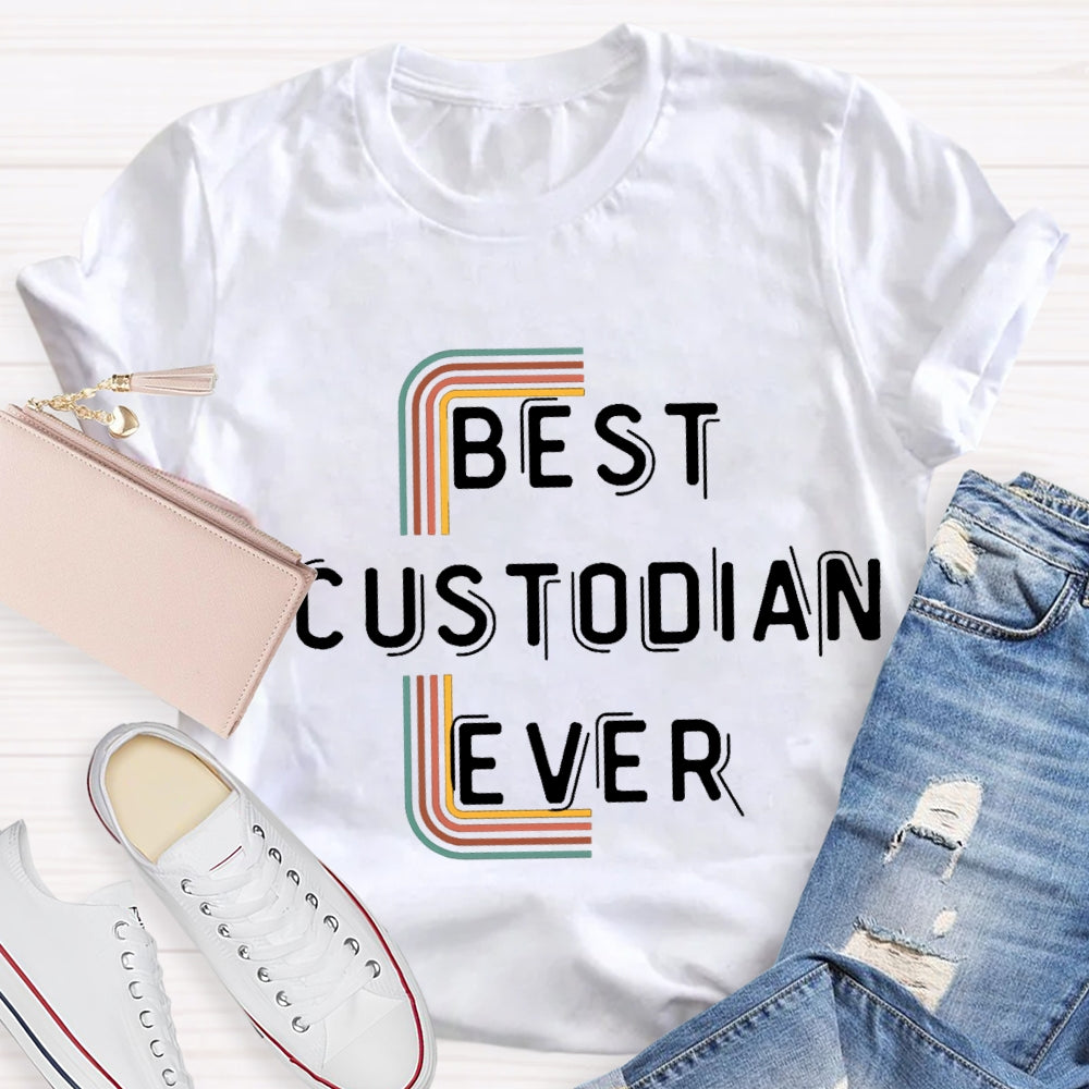 Best Custodian Ever Colorful Line T-Shirt
