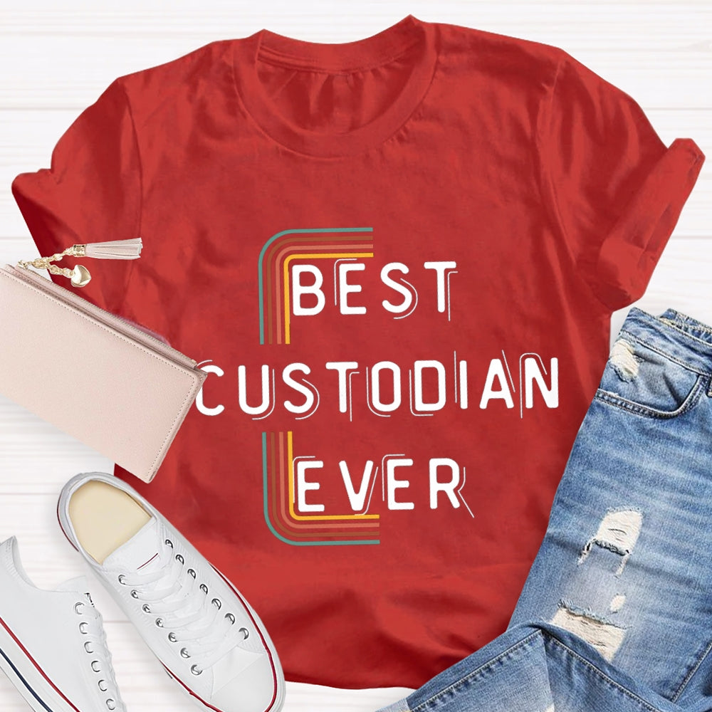 Best Custodian Ever Colorful Line T-Shirt