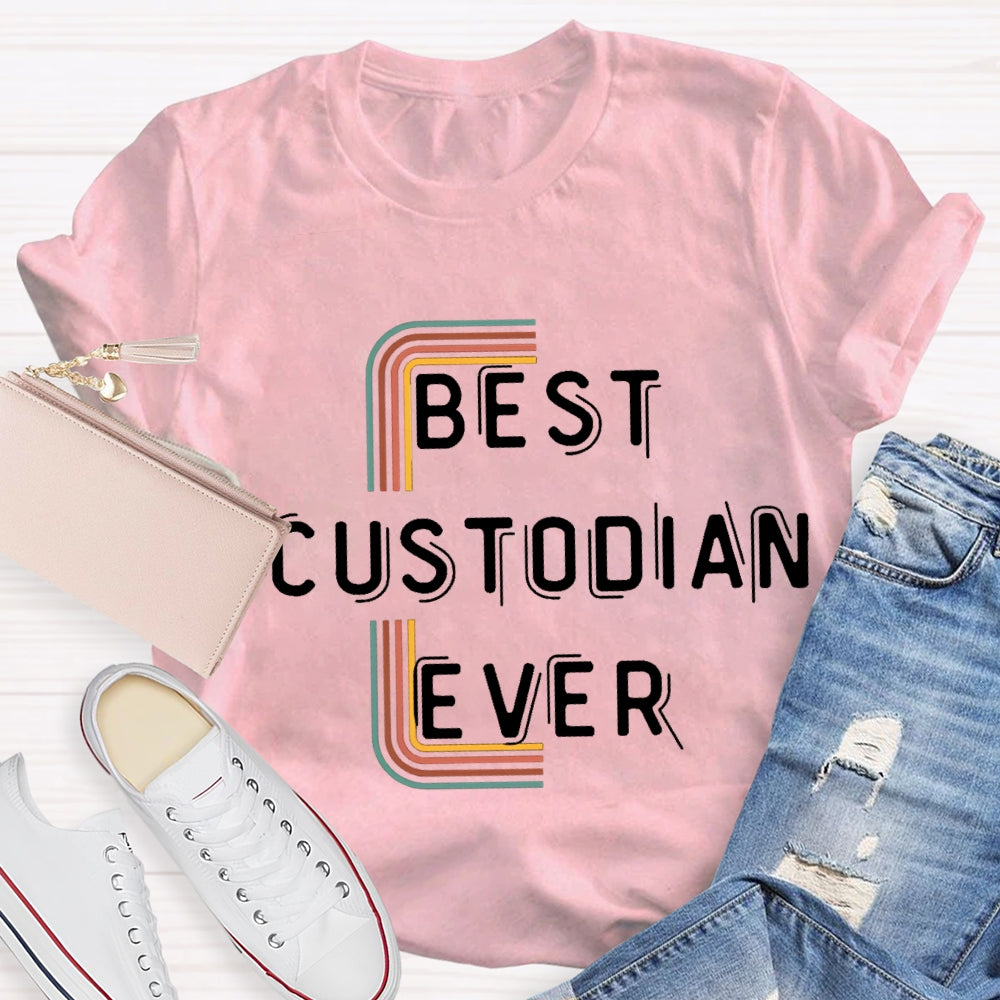 Best Custodian Ever Colorful Line T-Shirt