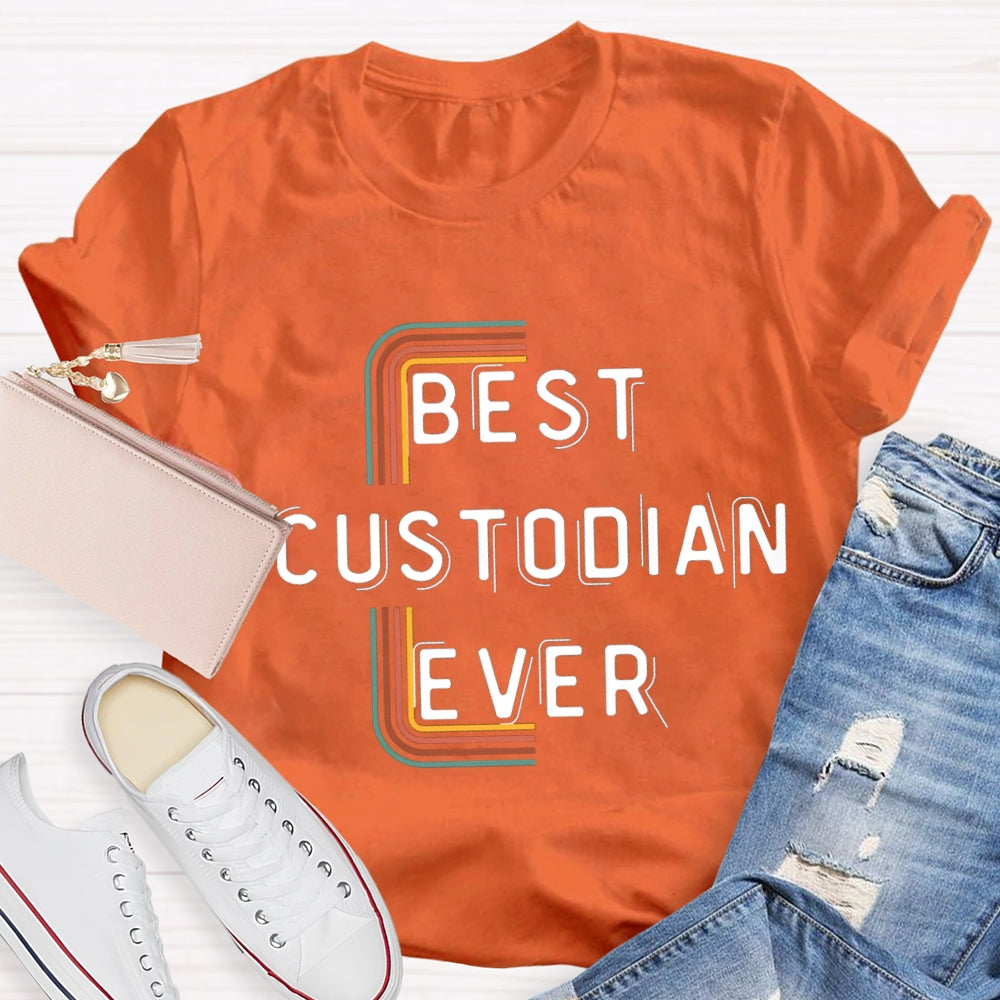 Best Custodian Ever Colorful Line T-Shirt