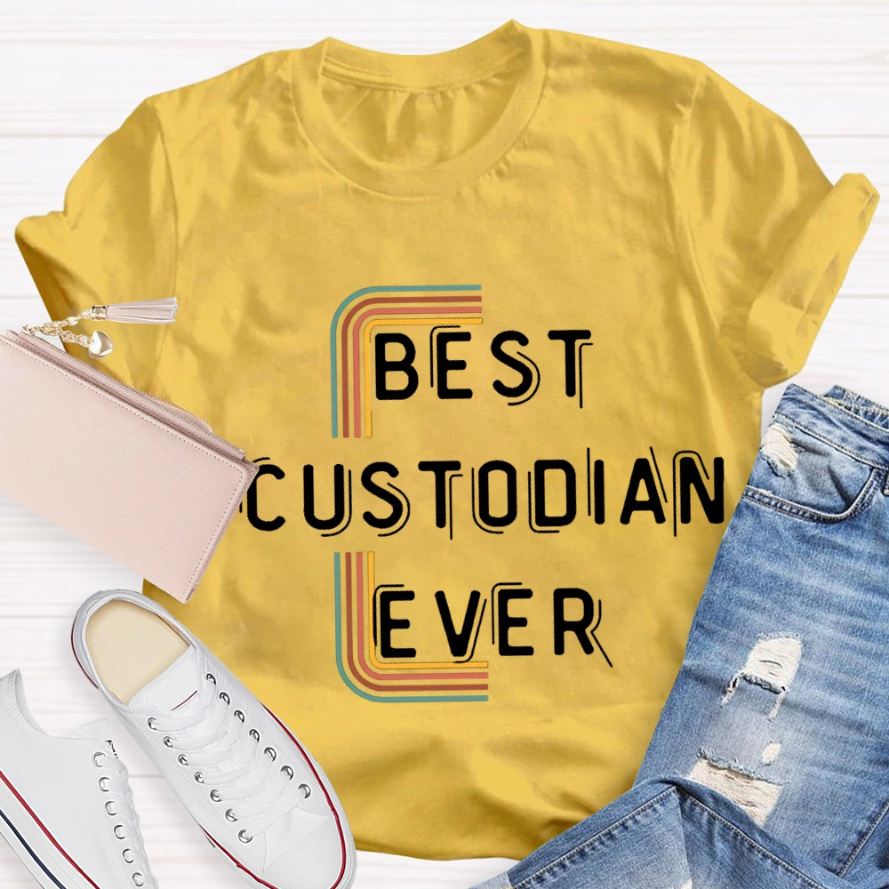 Best Custodian Ever Colorful Line T-Shirt