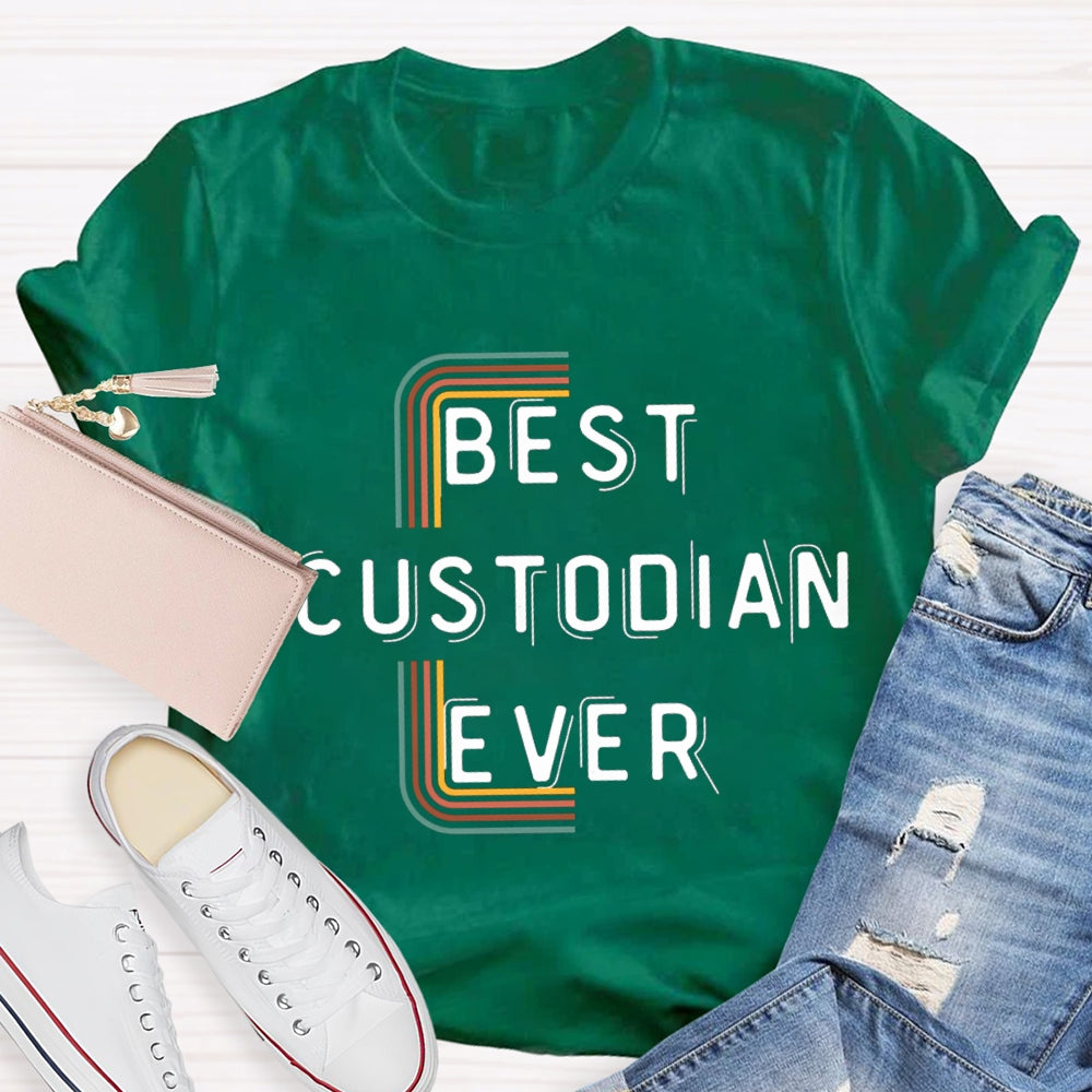 Best Custodian Ever Colorful Line T-Shirt