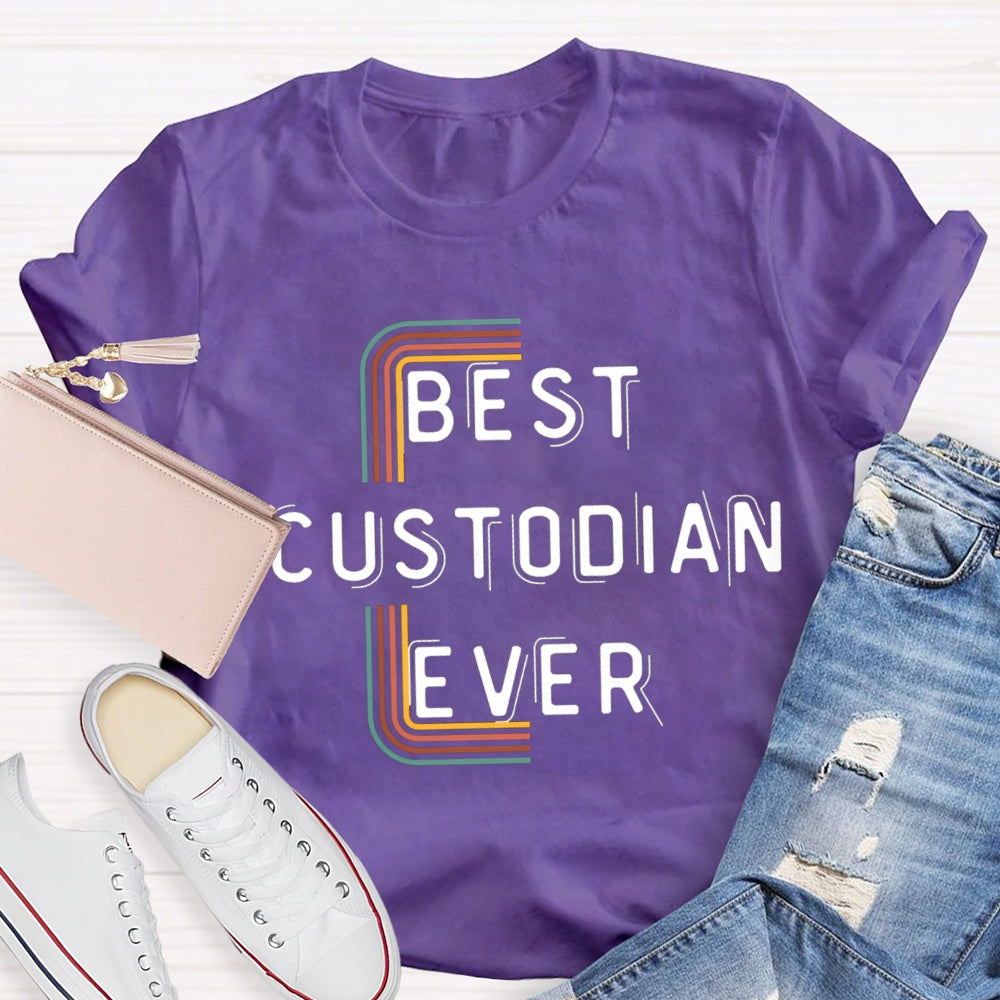 Best Custodian Ever Colorful Line T-Shirt