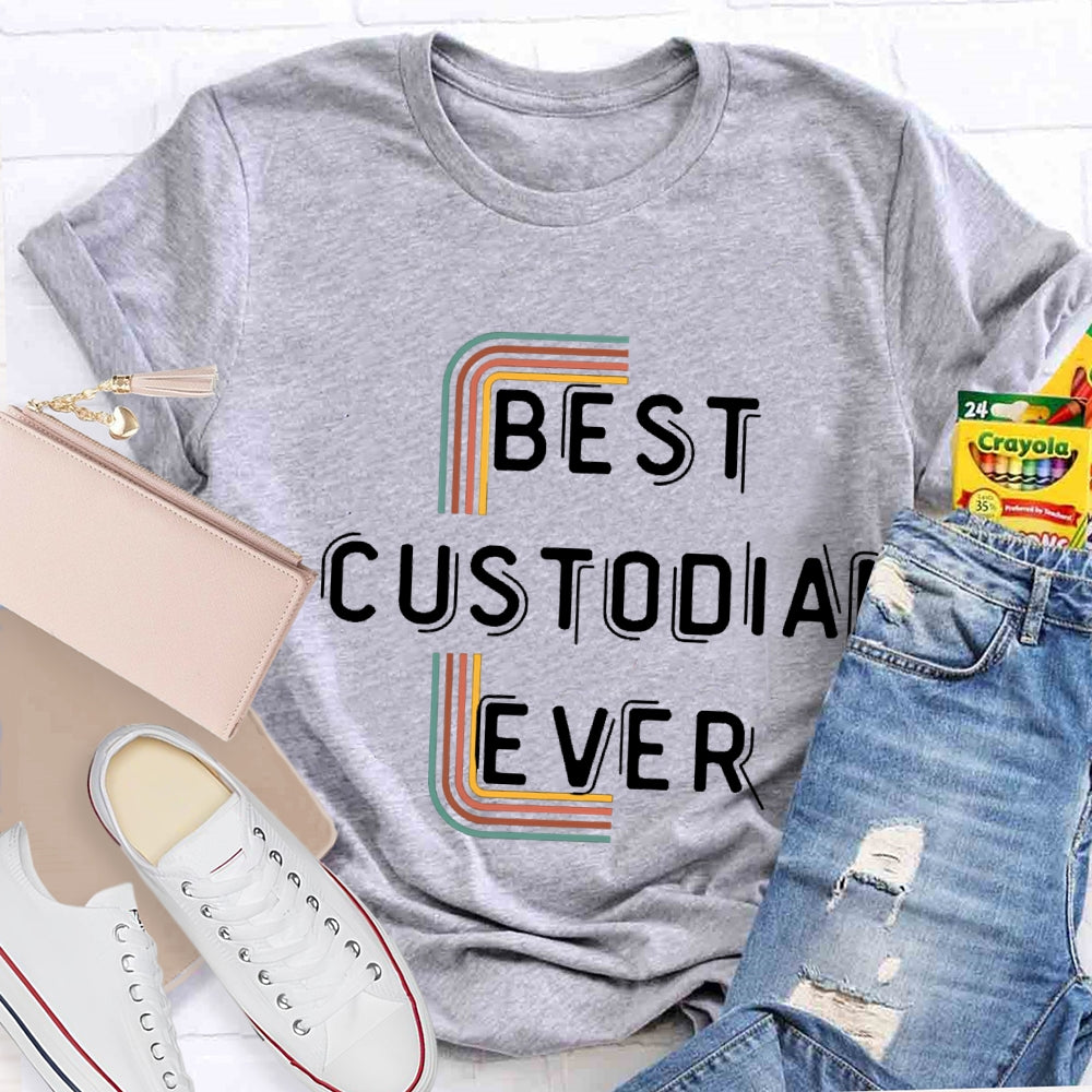 Best Custodian Ever Colorful Line T-Shirt