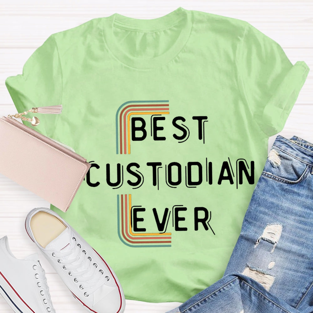Best Custodian Ever Colorful Line T-Shirt