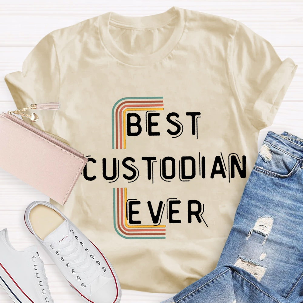 Best Custodian Ever Colorful Line T-Shirt