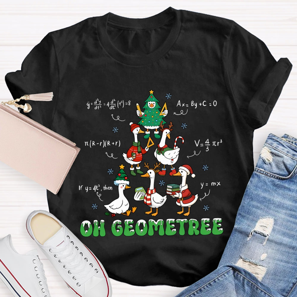 Oh Geometree Christmas Tree And Goose Christmas Math Teacher T-shirt
