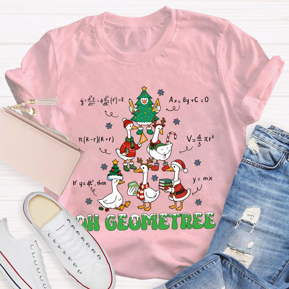 Oh Geometree Christmas Tree And Goose Christmas Math Teacher T-shirt