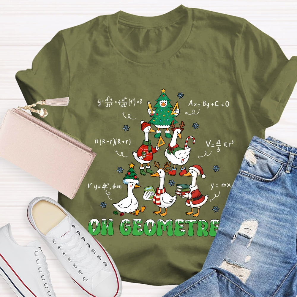Oh Geometree Christmas Tree And Goose Christmas Math Teacher T-shirt