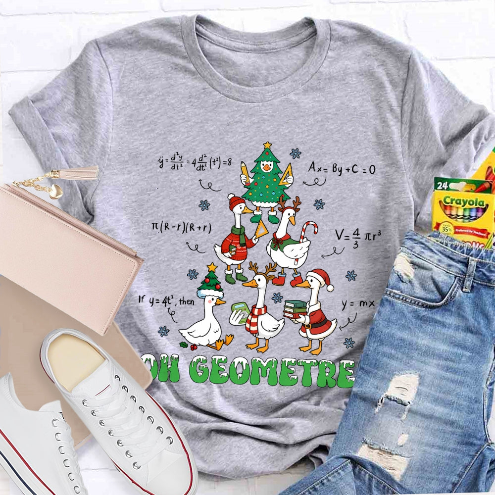 Oh Geometree Christmas Tree And Goose Christmas Math Teacher T-shirt