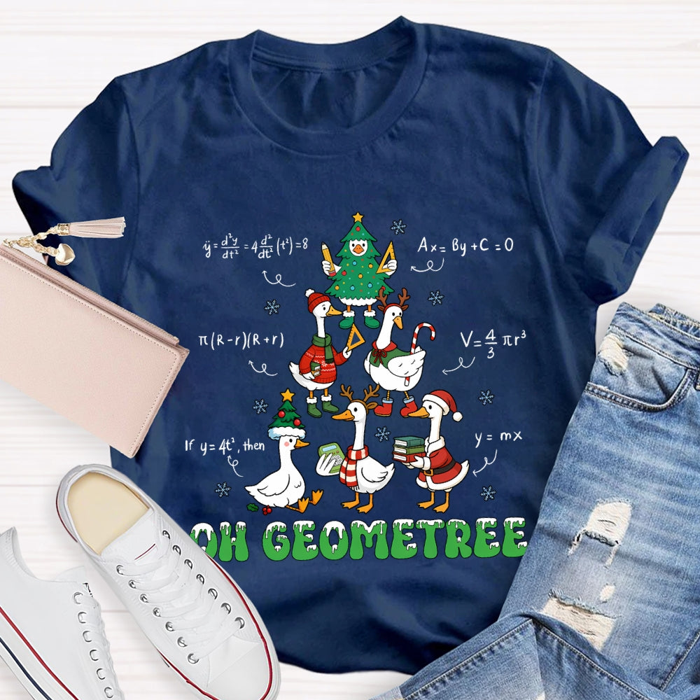 Oh Geometree Christmas Tree And Goose Christmas Math Teacher T-shirt