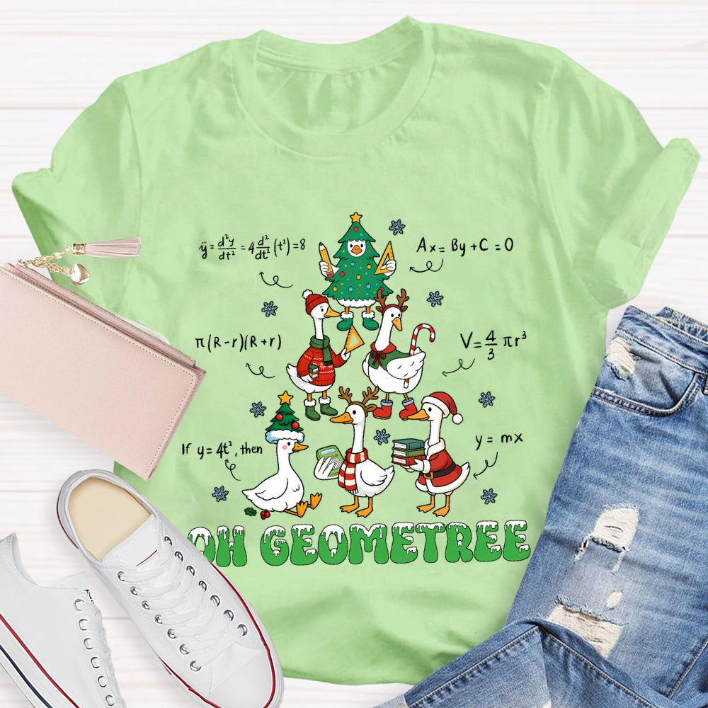 Oh Geometree Christmas Tree And Goose Christmas Math Teacher T-shirt