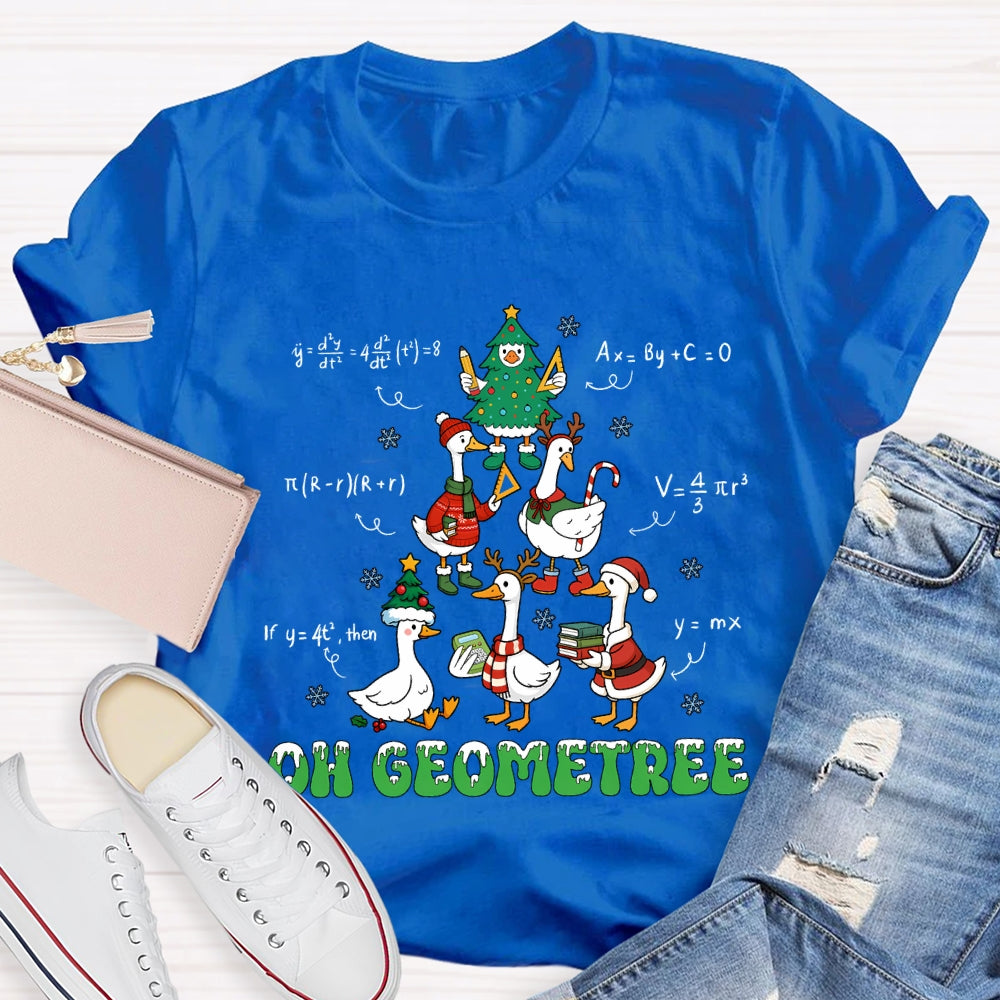 Oh Geometree Christmas Tree And Goose Christmas Math Teacher T-shirt