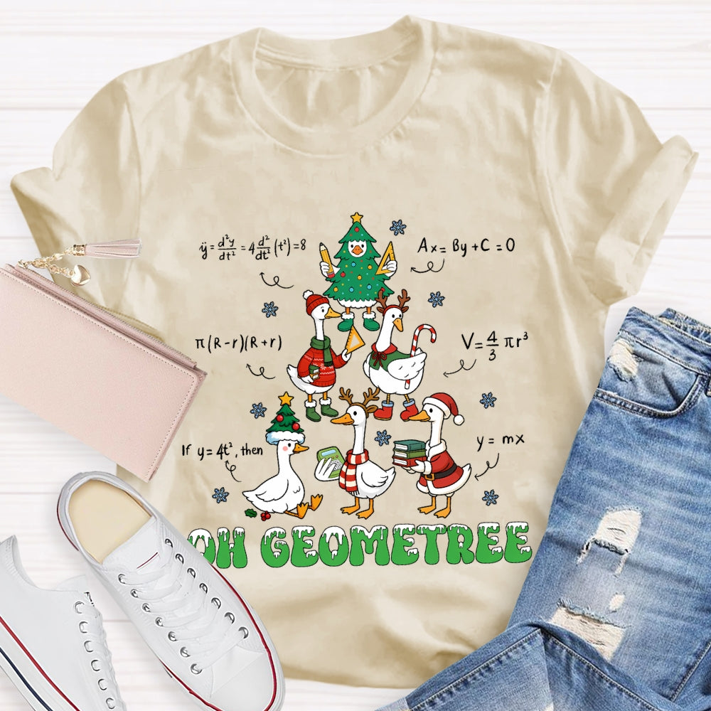 Oh Geometree Christmas Tree And Goose Christmas Math Teacher T-shirt