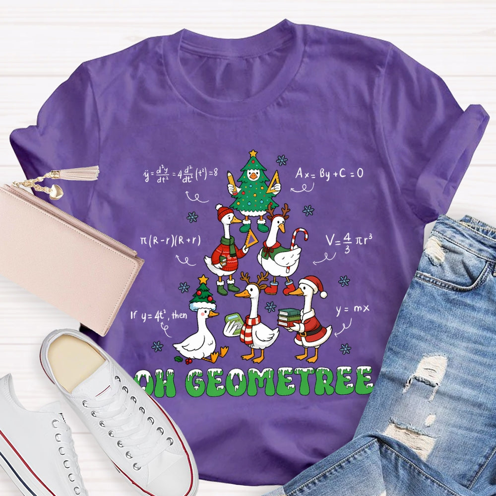 Oh Geometree Christmas Tree And Goose Christmas Math Teacher T-shirt