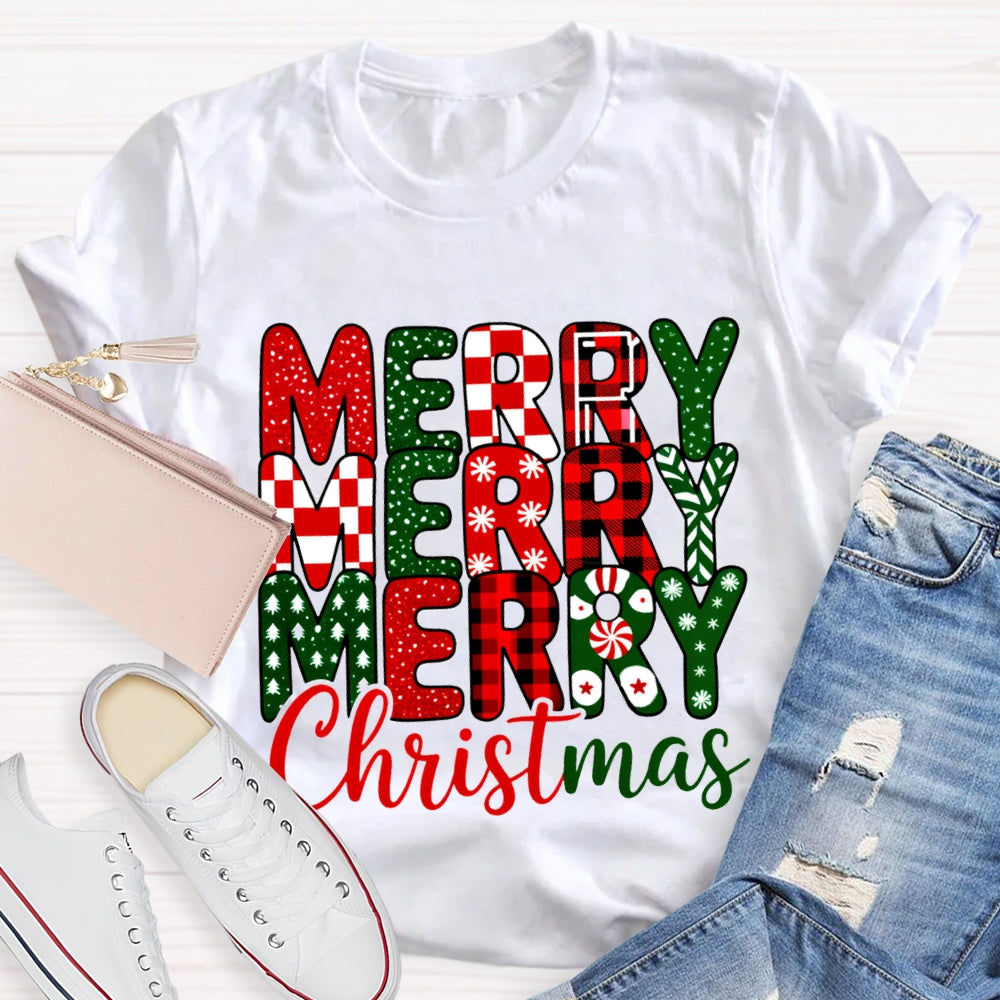 Merry Christmas Plaid Snowflakes T-Shirt