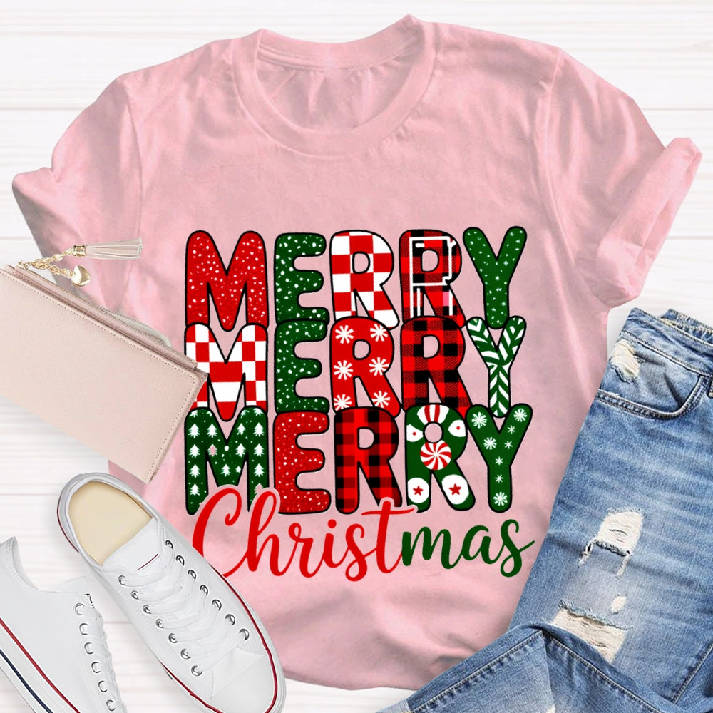 Merry Christmas Plaid Snowflakes T-Shirt