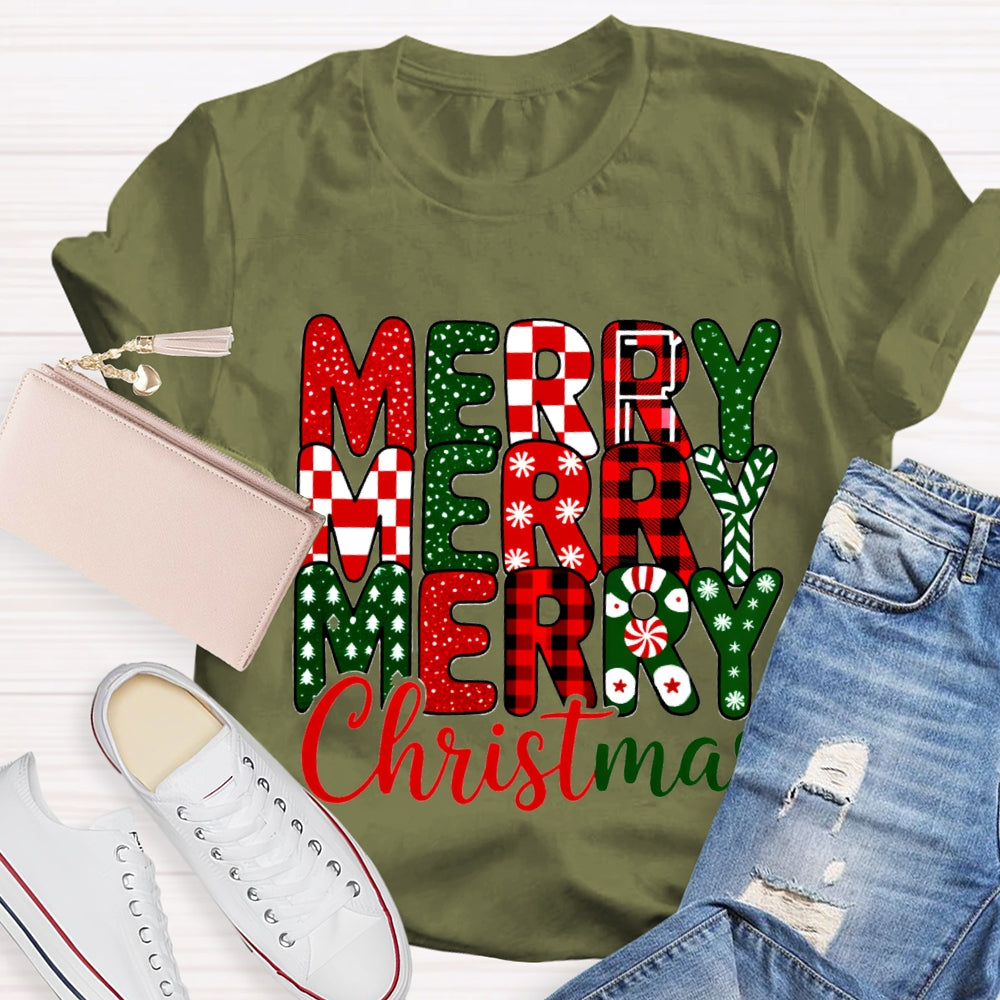 Merry Christmas Plaid Snowflakes T-Shirt