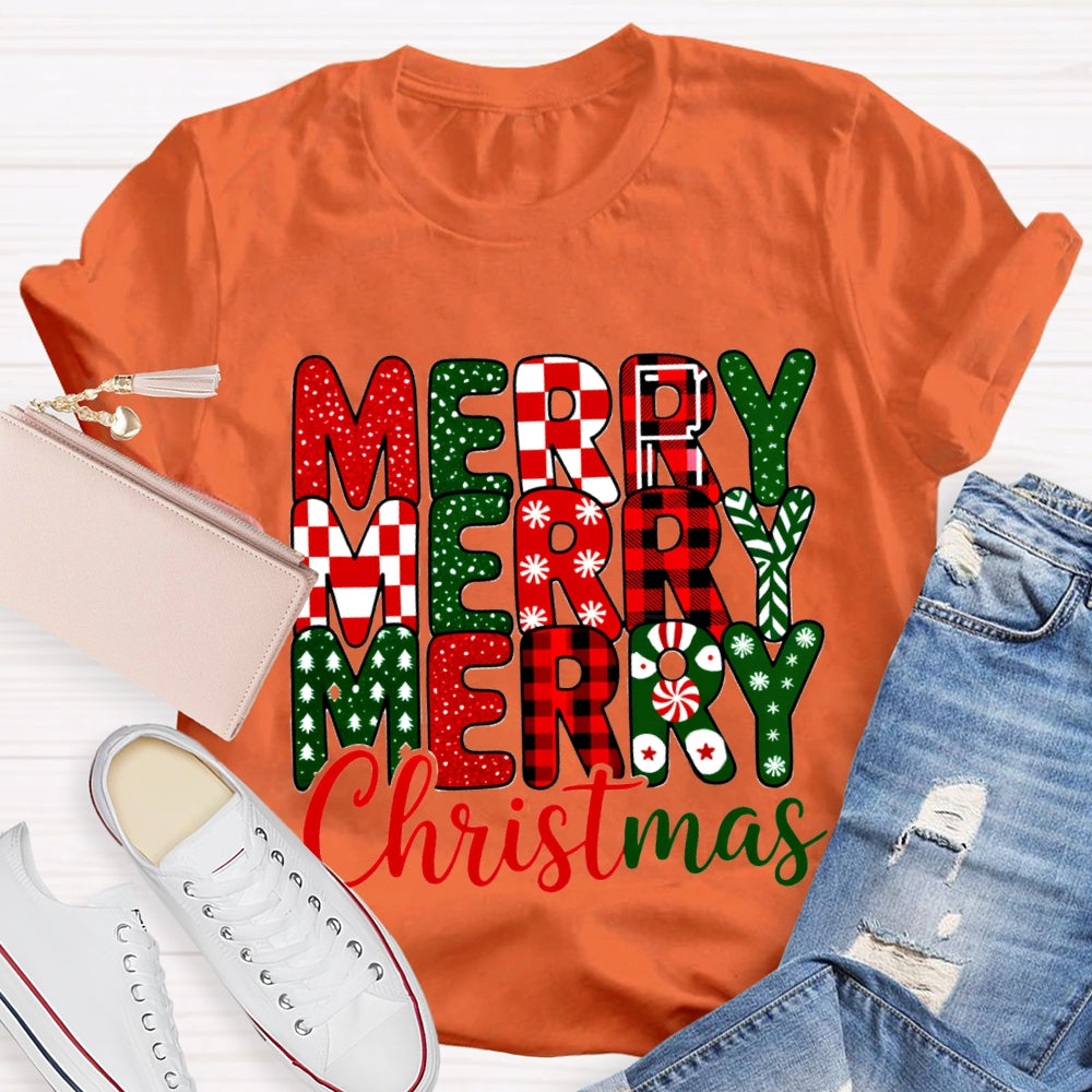 Merry Christmas Plaid Snowflakes T-Shirt
