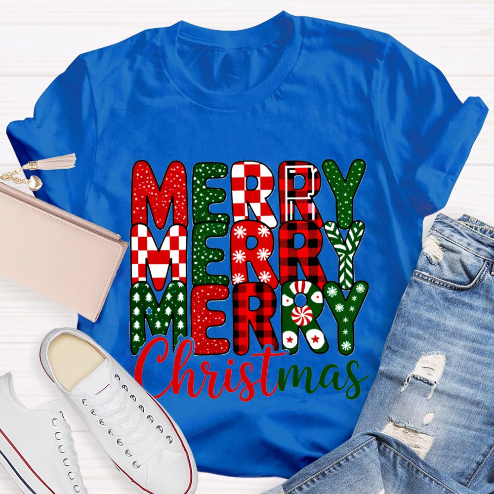 Merry Christmas Plaid Snowflakes T-Shirt