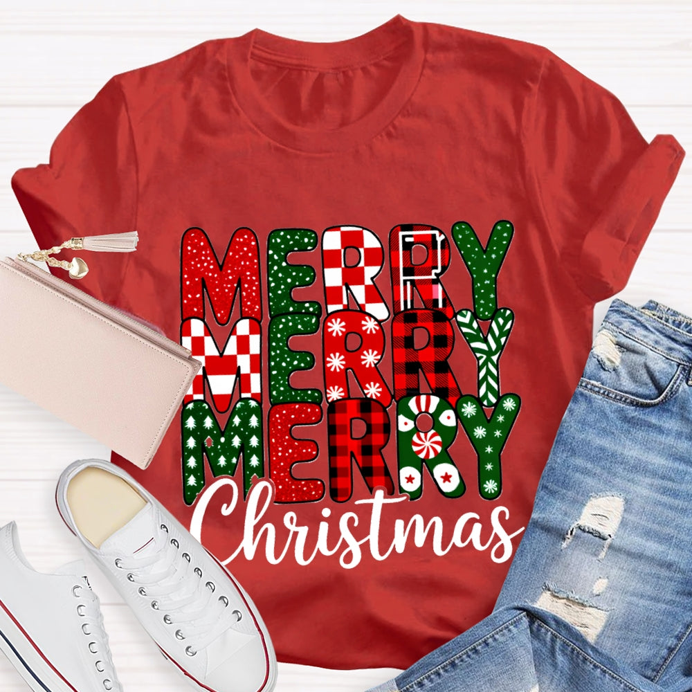 Merry Christmas Plaid Snowflakes T-Shirt