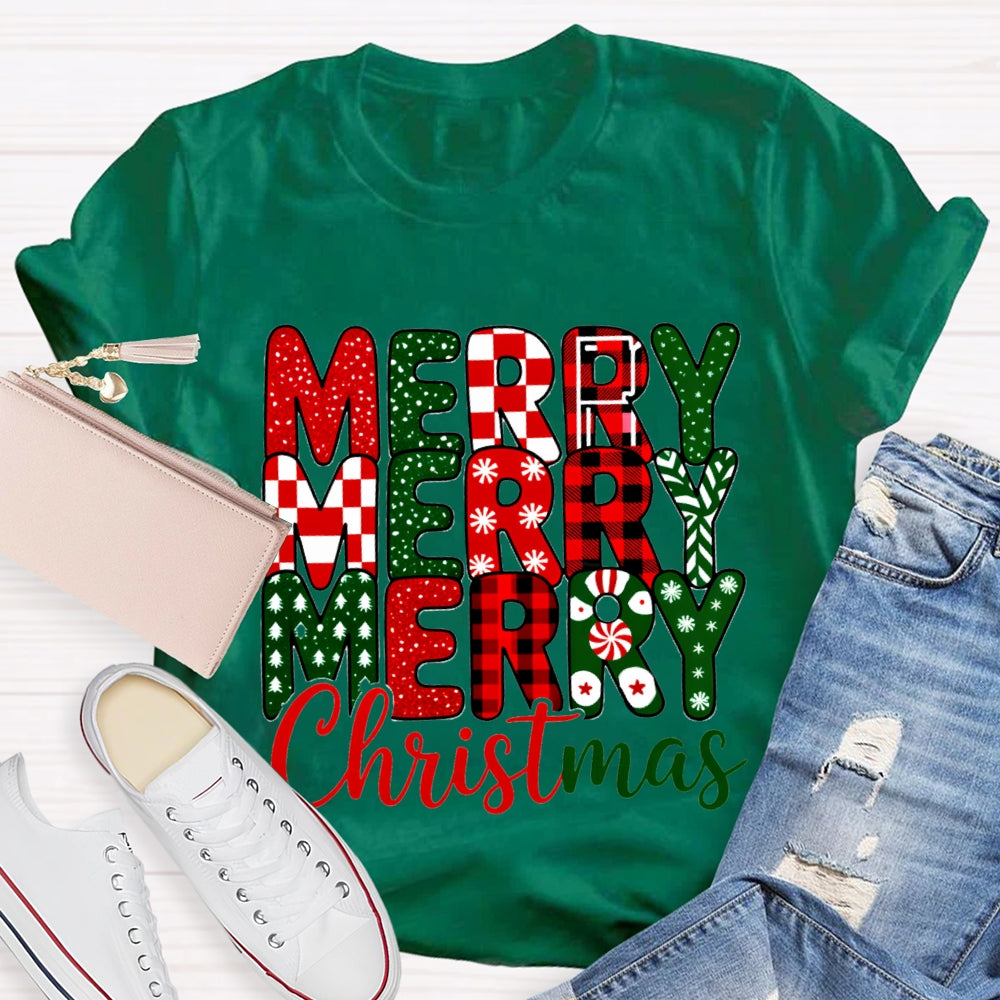 Merry Christmas Plaid Snowflakes T-Shirt