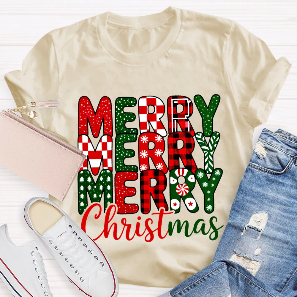 Merry Christmas Plaid Snowflakes T-Shirt