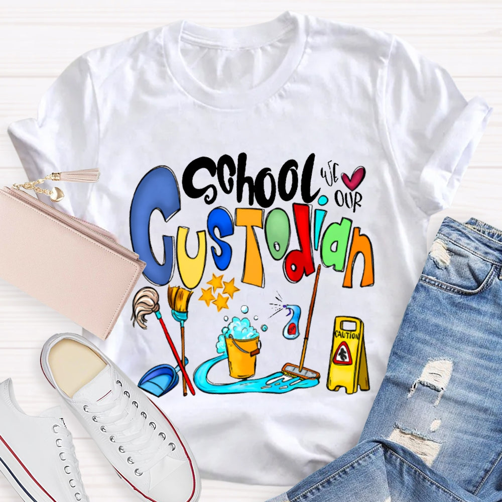 School Custodian Colorful Font Printing T-shirt