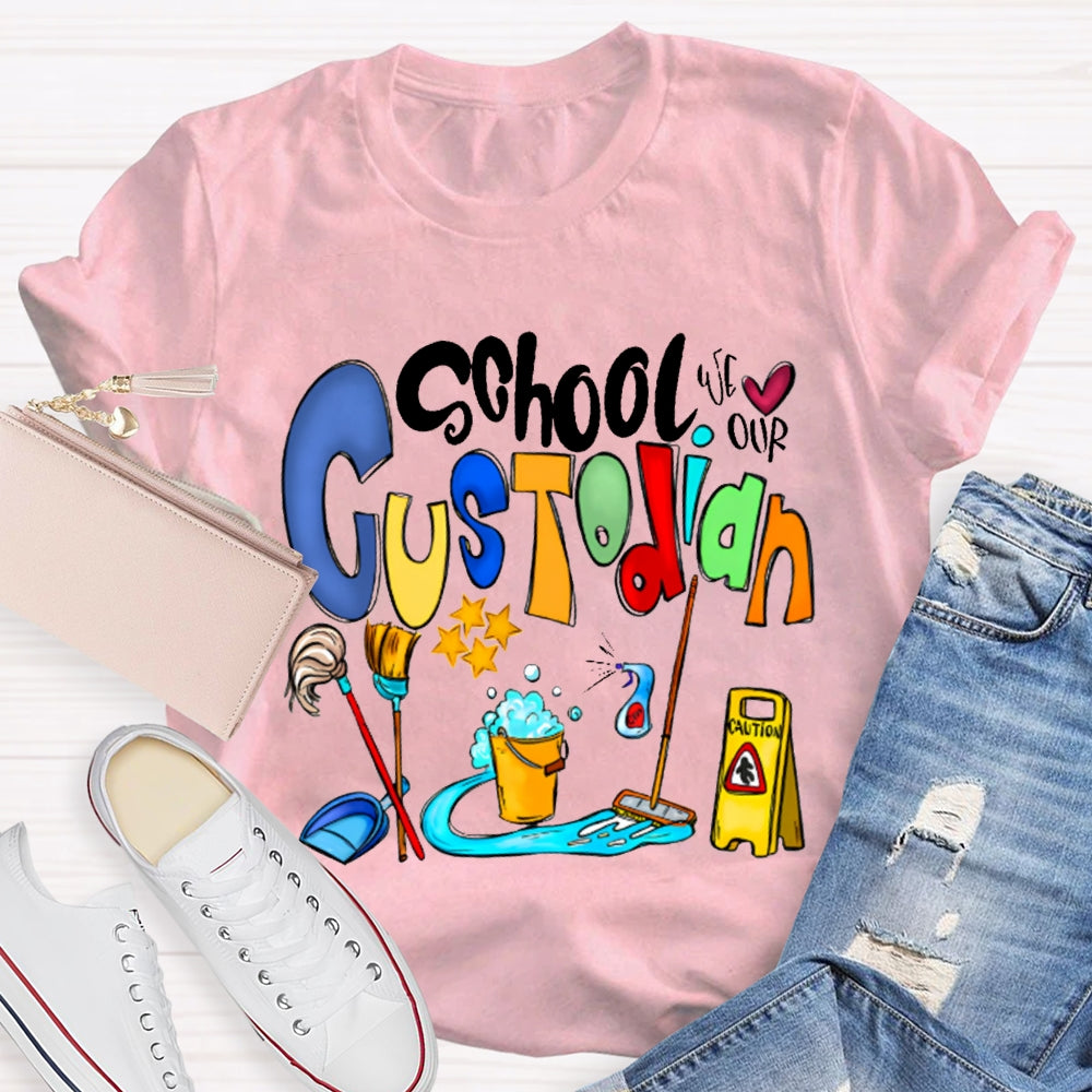 School Custodian Colorful Font Printing T-shirt