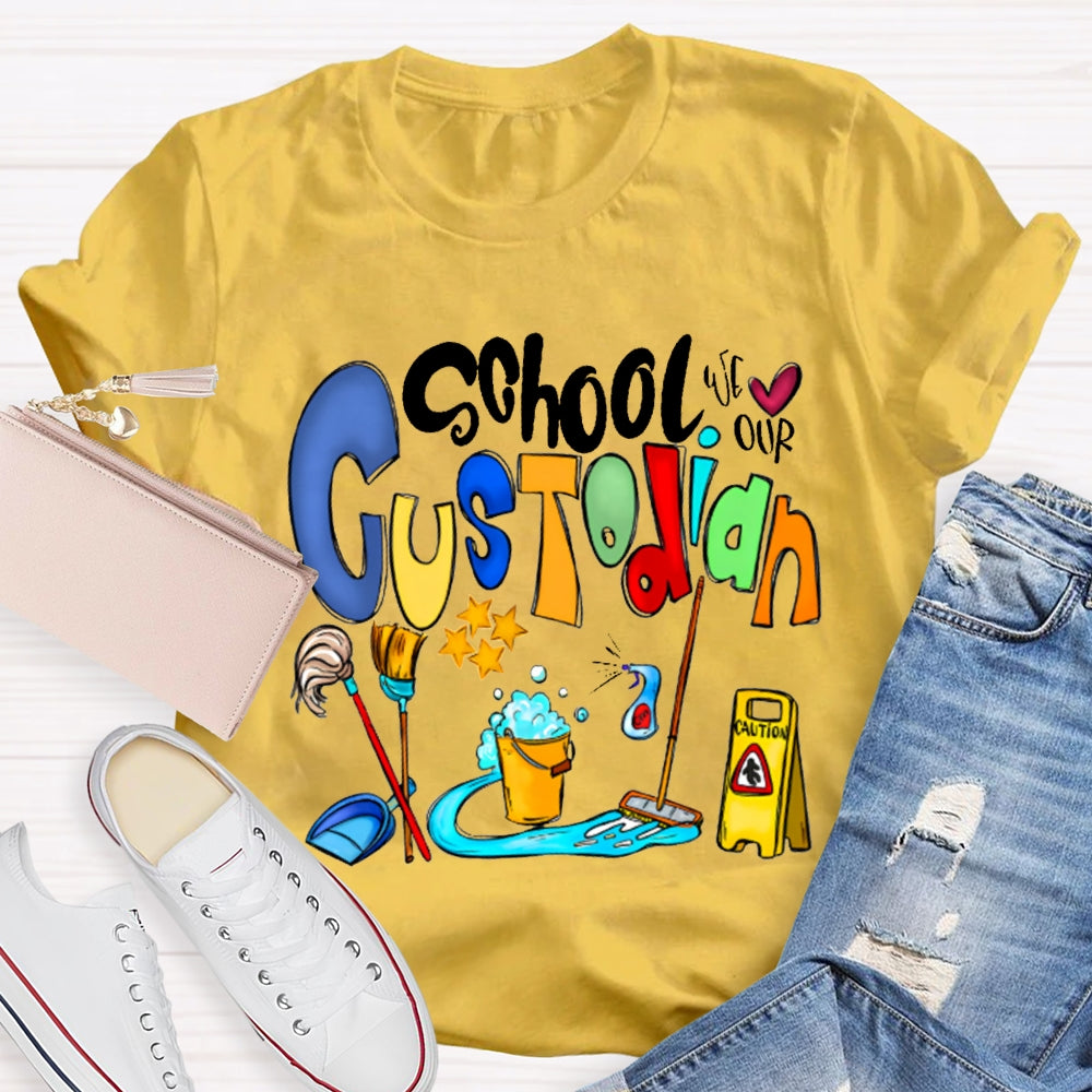 School Custodian Colorful Font Printing T-shirt