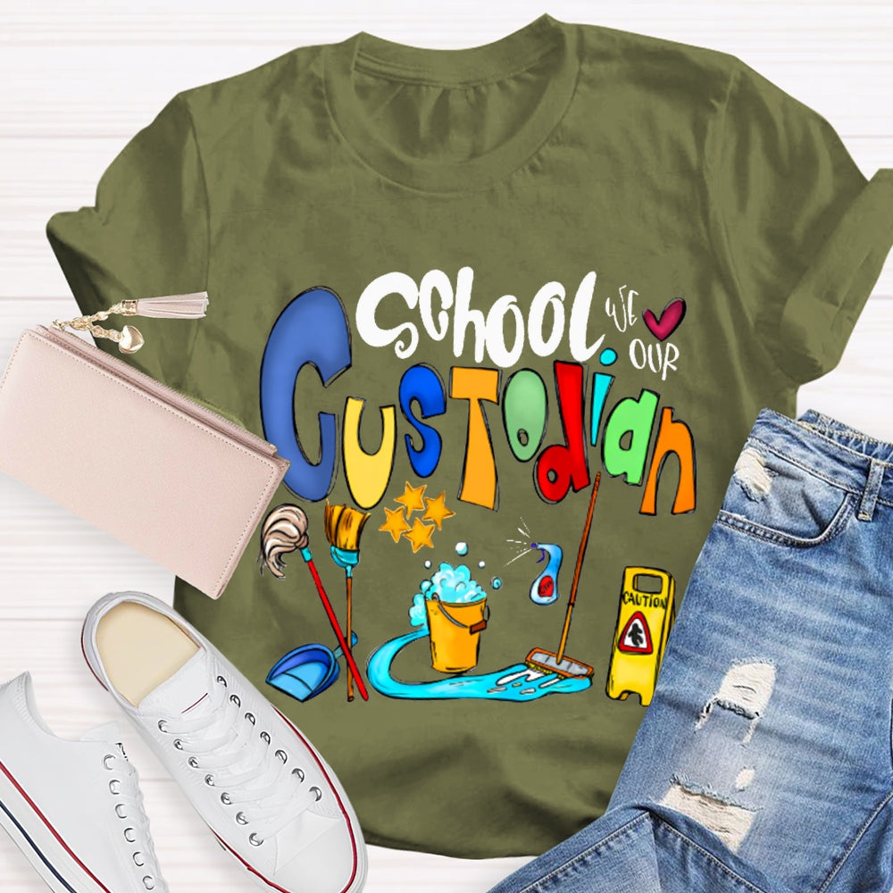 School Custodian Colorful Font Printing T-shirt