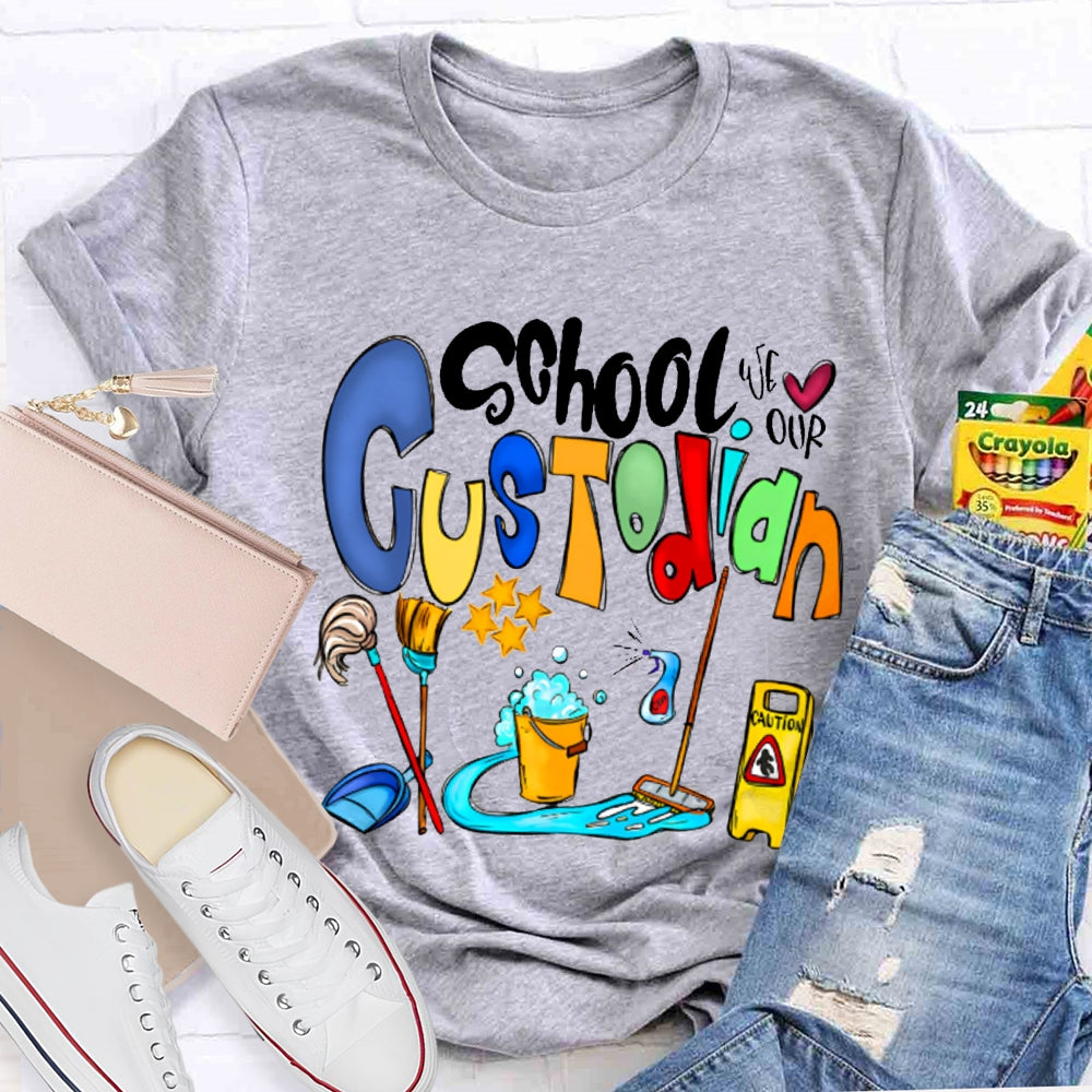 School Custodian Colorful Font Printing T-shirt
