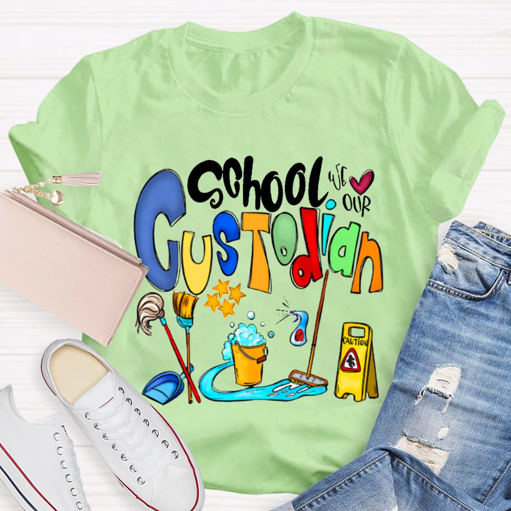School Custodian Colorful Font Printing T-shirt